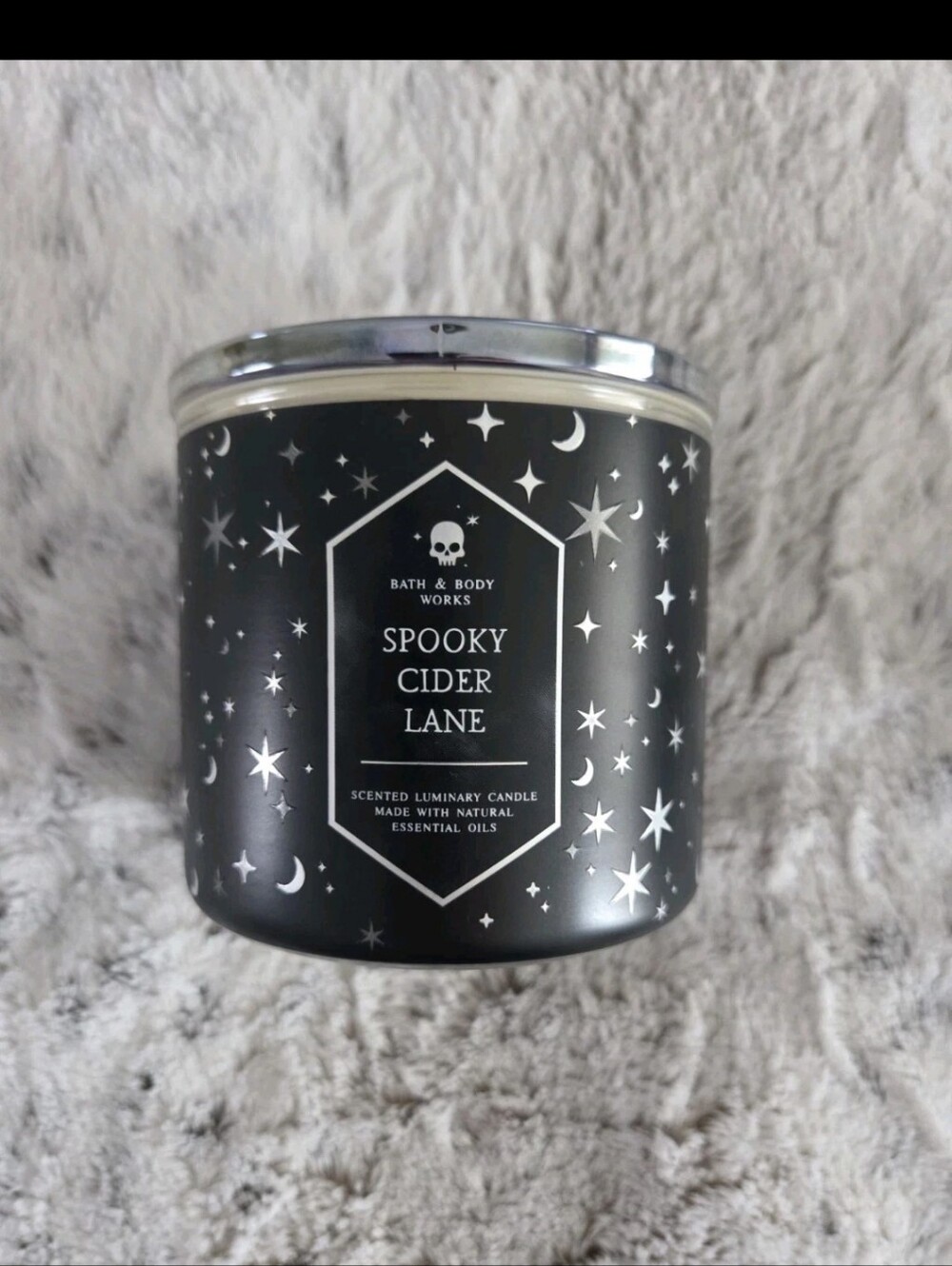 Bath & Body Works Black & Silver Spooky Cider Lane Candle